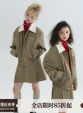WhyBerry 22AW“时髦好穿”原创设计卡其色美式垫肩夹克外套套装