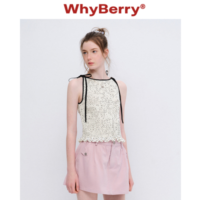 WhyBerry 26SS“夏日蜜语”波点挂脖吊带背心女木耳边甜辣风上衣