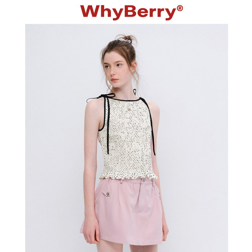 WhyBerry 26SS“夏日蜜语”波点挂脖吊带背心女木耳边甜辣风上衣