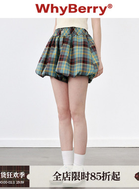 WhyBerry 24SS“假日圆舞曲”花苞格子短裤小个子裙裤校园少女风