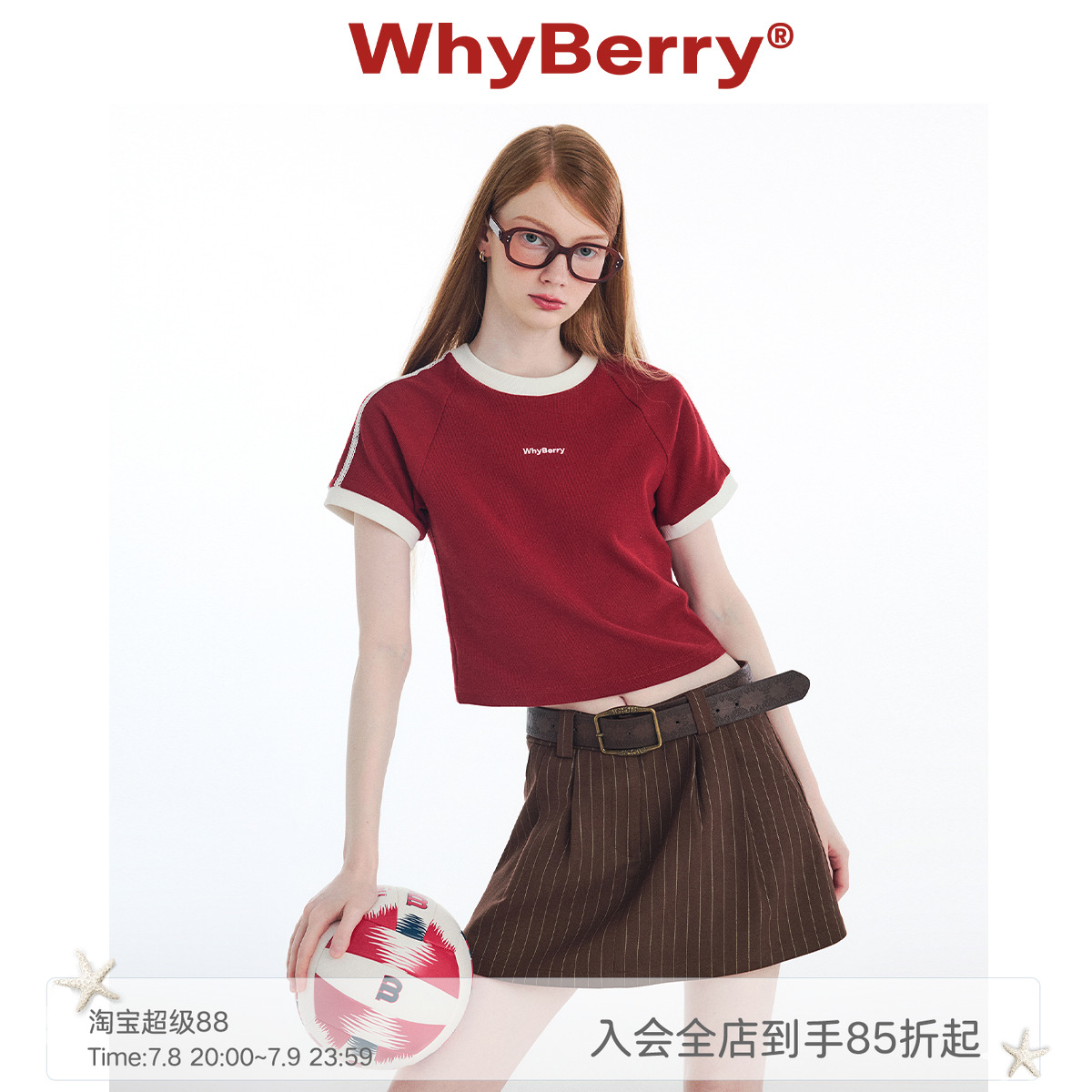 甜酷学院风复古短袖T恤女红色