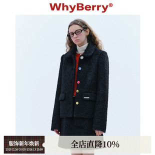 外套彩色扣带垫肩小正装 WhyBerry 毛绒正肩西装 公主假日 24AW