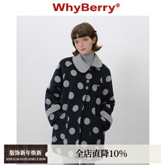 WhyBerry 25AW“珍贝少女”波点斜领中长款大衣复古撞色毛呢外套