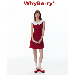 WhyBerry 莓果芭菲 蝴蝶结连衣裙无袖 甜酷红色波点收腰裙 25SS