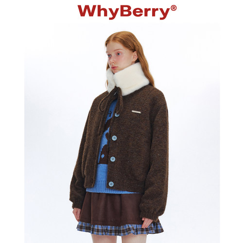 WhyBerry 24AW“焦糖可颂”撞色夹棉外套女毛领可拆卸2024年秋冬