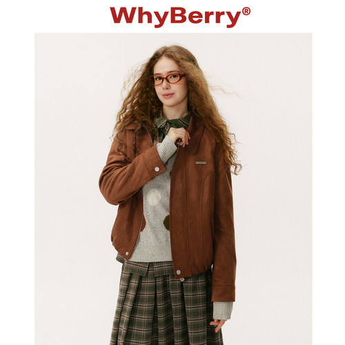 WhyBerry 25AW“落日海岸”翻领麂皮复古夹克柔雾感棕色短外套秋