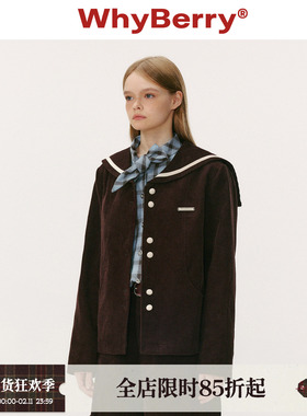 WhyBerry 25AW“草莓航海家”海军领灯芯绒外套复古宽松秋季上衣