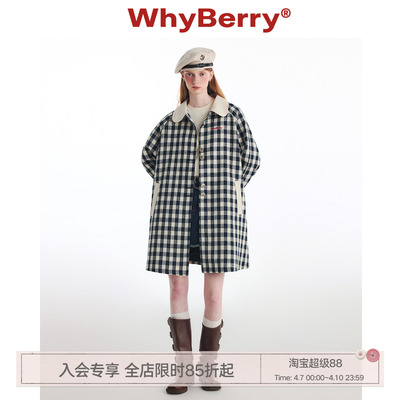WhyBerry 24AW“蓝莓华夫饼”复古格纹风衣中长款英伦风外套秋冬