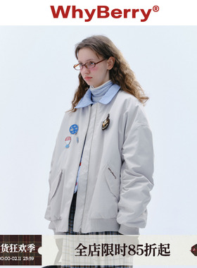 WhyBerry 24AW“FLY乐园”美式休闲飞行夹克外套百搭灰色2024秋冬