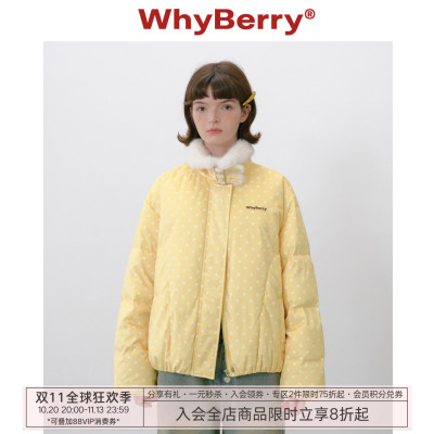 WhyBerry 25AW“芝士蜜桃冻”波点毛领羽绒服90白鸭绒秋冬短外套