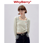 23AW 温柔安抚 撞色毛针织衫 WhyBerry 方领修身 毛衣上衣少女风