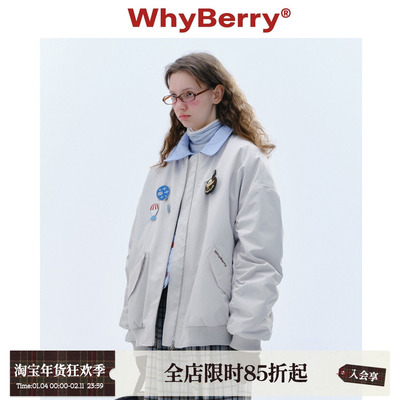 WhyBerry 24AW“FLY乐园”美式休闲飞行夹克外套百搭灰色2025秋冬
