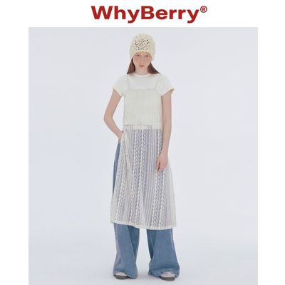 WhyBerry 24SS【套装】白色蕾丝吊带连衣裙&纯色爱心T恤短袖上衣