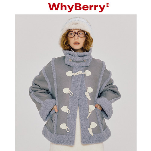 蓝色牛角扣皮草外套皮草WhyBerry
