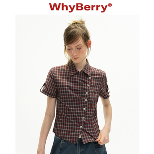 WhyBerry 26SS“限时夏恋”复古格纹短袖衬衫女韩系夏季显瘦上衣