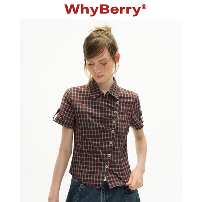 WhyBerry 26SS“限时夏恋”复古格纹短袖衬衫女韩系夏季显瘦上衣