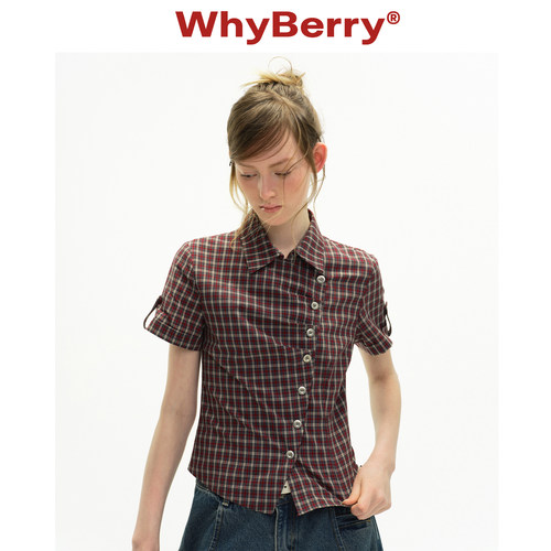 WhyBerry 26SS“限时夏恋”复古格纹短袖衬衫女韩系夏季显瘦上衣