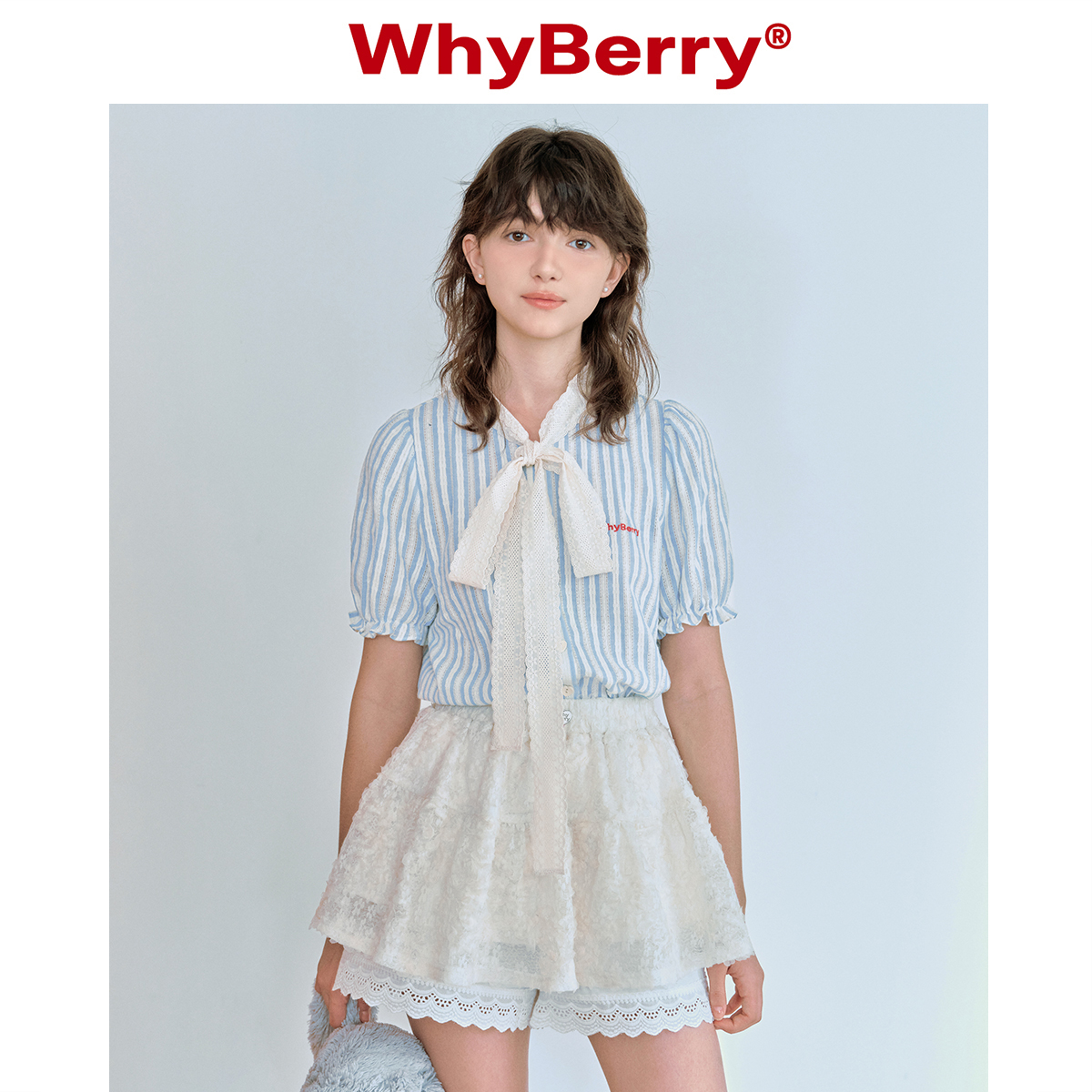 WhyBerry蝴蝶结泡泡袖衬衫