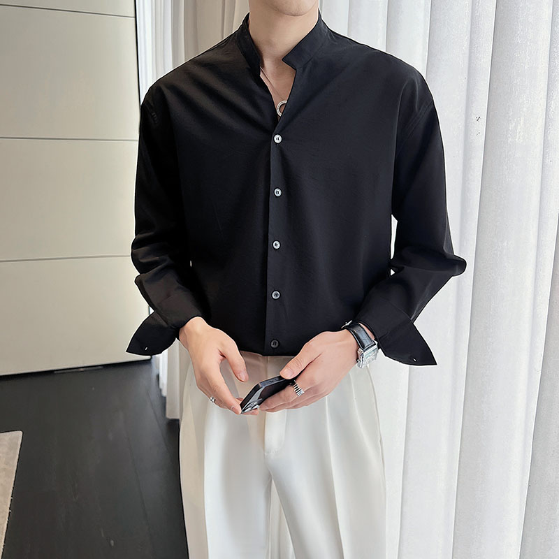 轻熟风立领男士长袖宽松衬衫白S123/P65控98,男装衬衫,电商A242