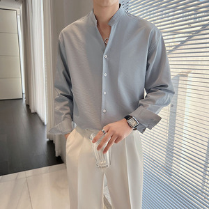 轻熟风立领男士长袖宽松衬衫 白 S123/P65 控98图片