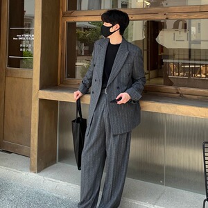 50羊毛男士条纹宽松西装 灰色 X222/P198 控248图片