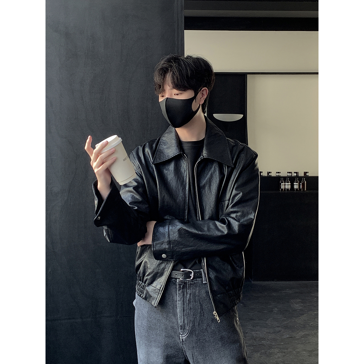 简约款男士大翻领皮夹克J24/P148控188，男装皮衣，电商A242