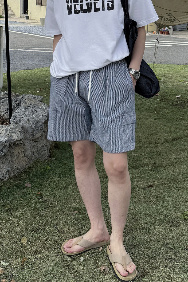 夏日清凉麻料条纹短裤K224/P60控90,男装牛仔裤,电商A242