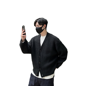 轻熟风粗针加厚男士开衫 黑色 Z63/P115 控148图片