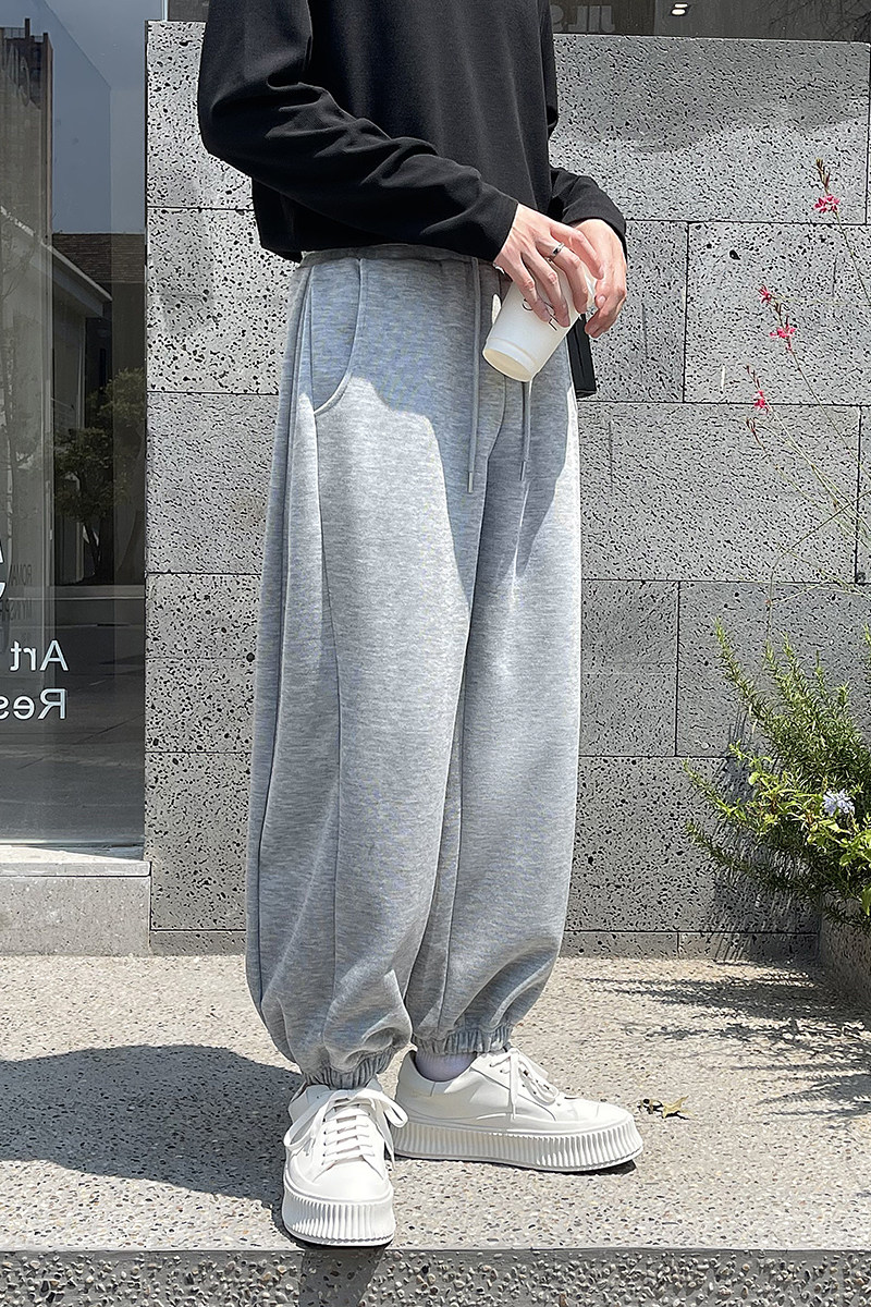 轻熟风侧面褶皱宽松休闲卫裤灯笼裤灰K196/P75控108,男装休闲裤,电商A242