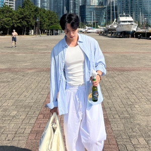 FEFFET夏日清凉宽松冷感可做防晒衬衫 浅蓝 S140/P65 控98图片