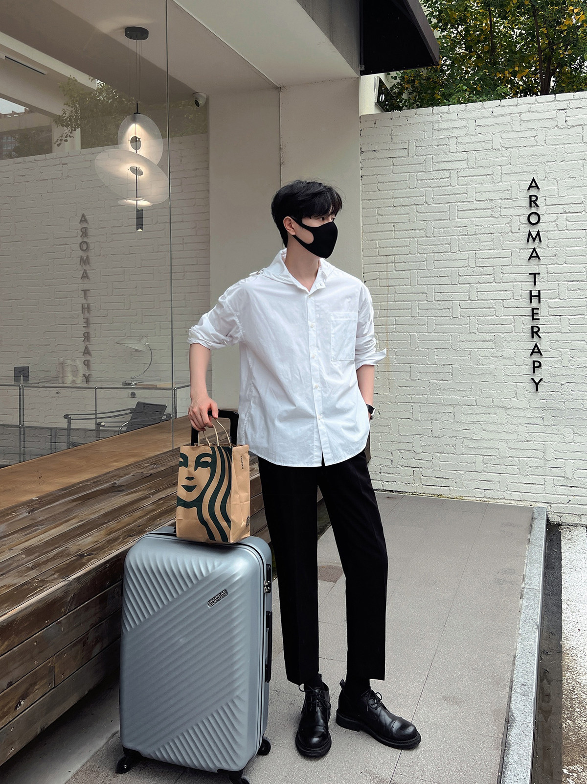 轻熟风连帽宽松衬衫黑色S131/P75控98,男装衬衫,电商A242