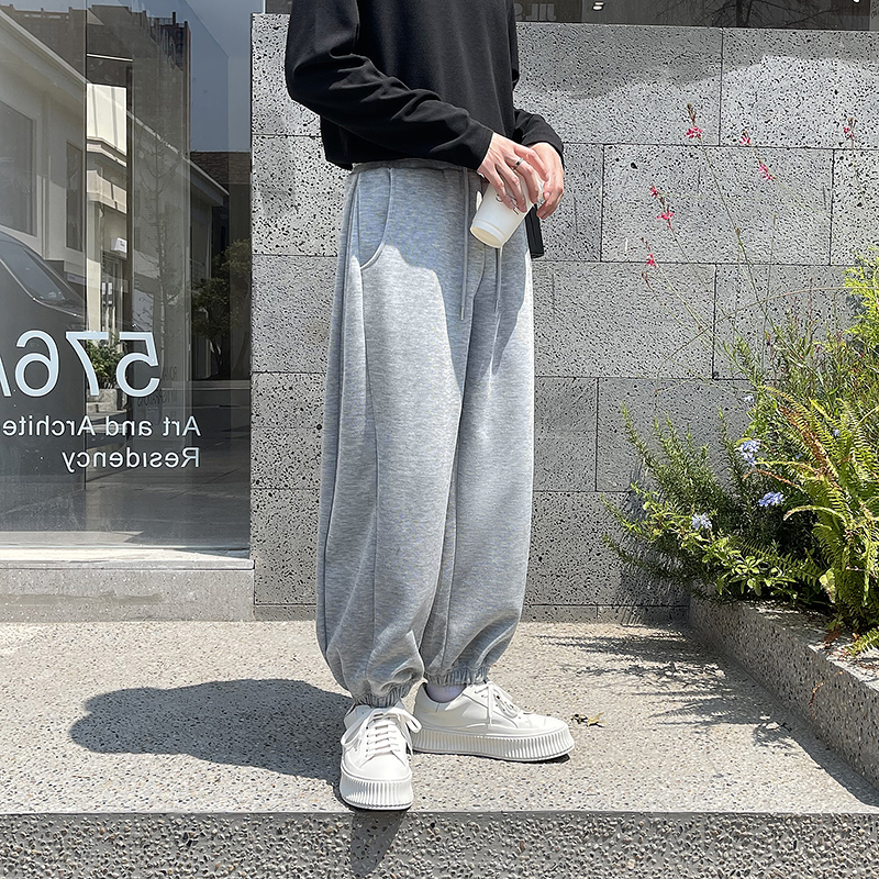 轻熟风侧面褶皱宽松休闲卫裤灯笼裤灰K196/P75控108，男装休闲裤，电商A242