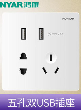 鸿雁大板无框新款86型Q3纯悦白色五孔带2USB插座一个也包邮
