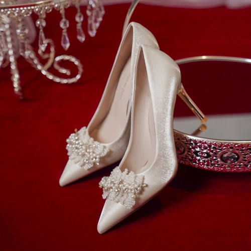 Свадебные туфли из жемчуга, обувь на высоком каблуке, цвета шампанского, 2022, тренд сезона, французский стиль, для подружки невесты