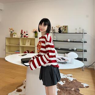 oversize宽松休闲上衣 t恤女早春撞色条纹打底衫 199元 蛇年复古长袖