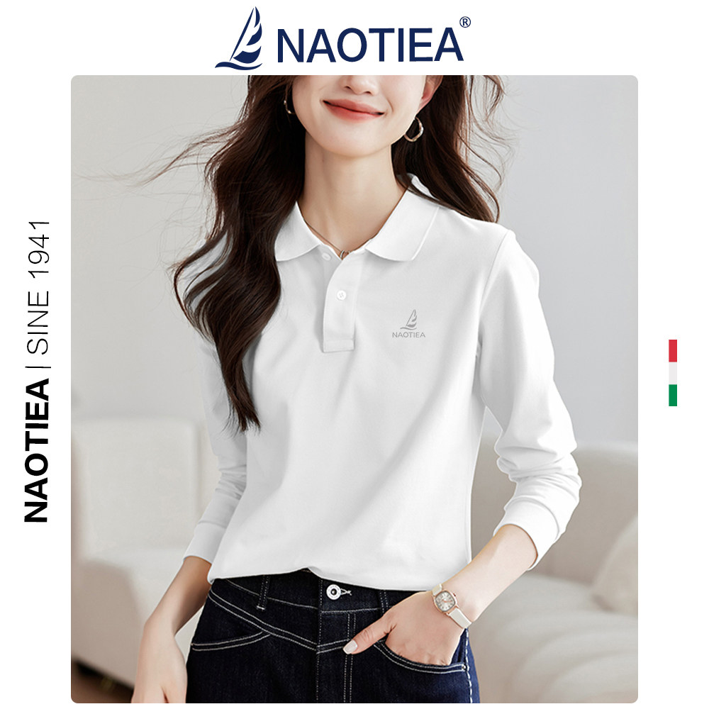 thumbnail for 纳奥蒂尔小帆船白色POLO衫长袖T恤女春秋保罗品牌休闲翻领上衣