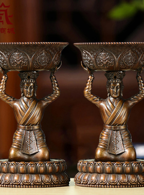 仿古铜制侍女酥油灯灯座1对