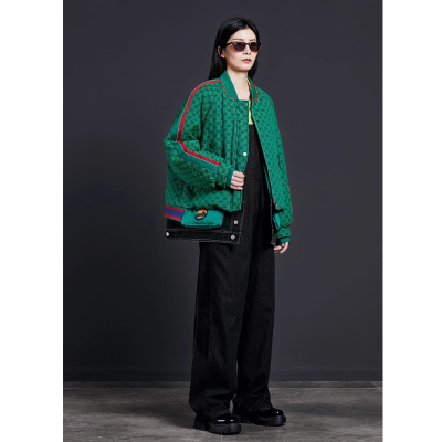 绿色拼接白鹅绒中长款羽绒服女