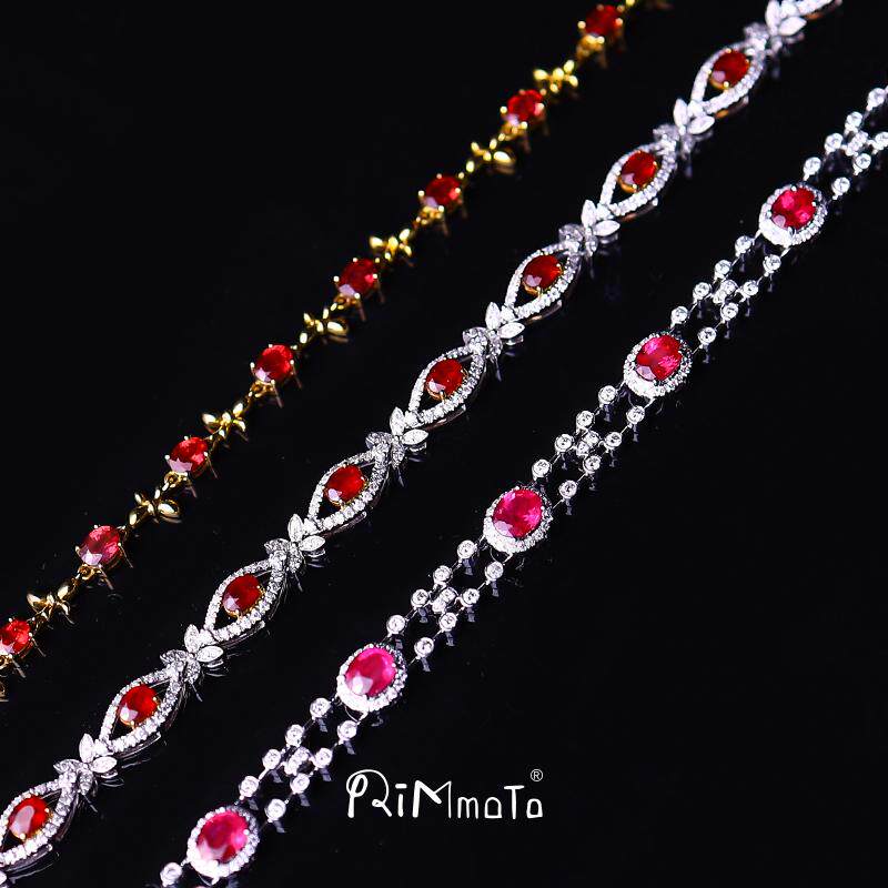 Rimmoto18k金红宝石鸽血红手链钻石镶嵌彩色宝石手环经典新年礼物