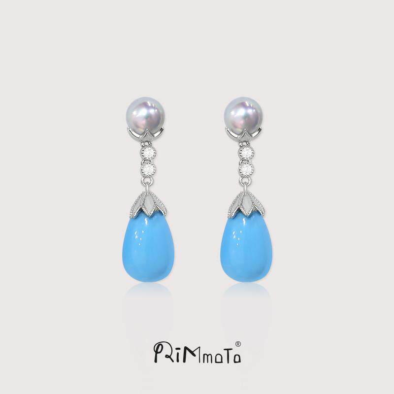 Rimmoto海水akoya珍珠耳钉S925银真多麻色系绿松石耳坠百搭通勤