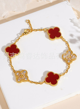 晓月阁精品15mm高版轻奢四叶草凹槽五花间钻四叶草手链设计师经典