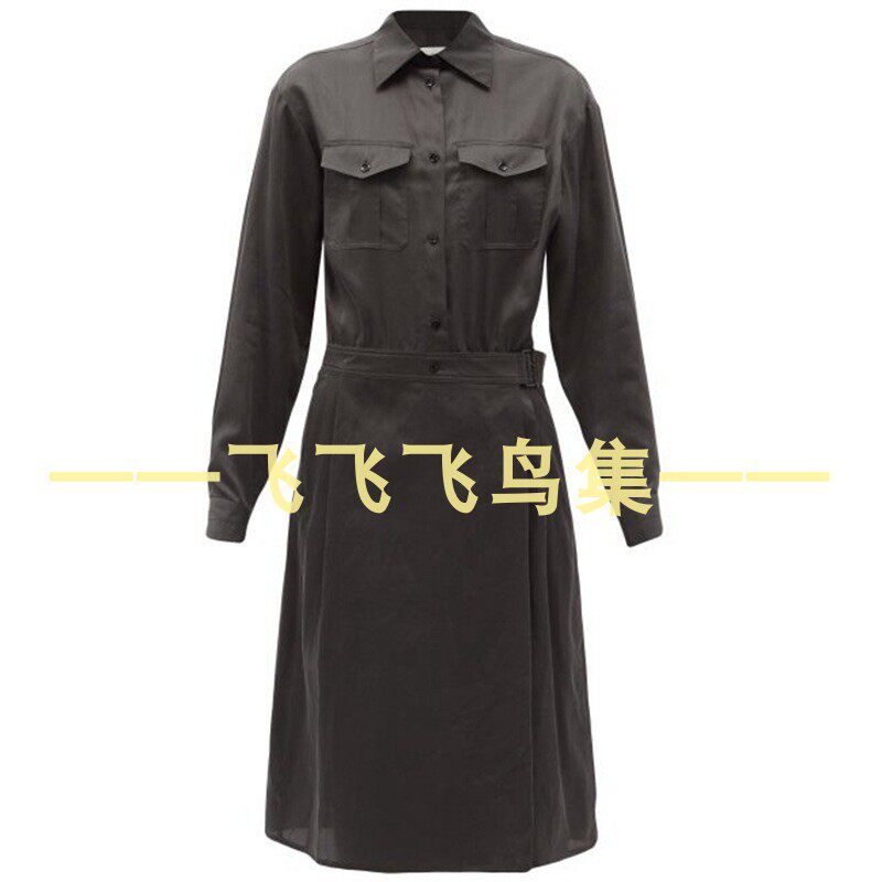 LEMAIRE*JIN CHEN 디자이너 벨트 스플라이싱 스택 더블 포켓 셔츠 드레스 긴팔 드레스