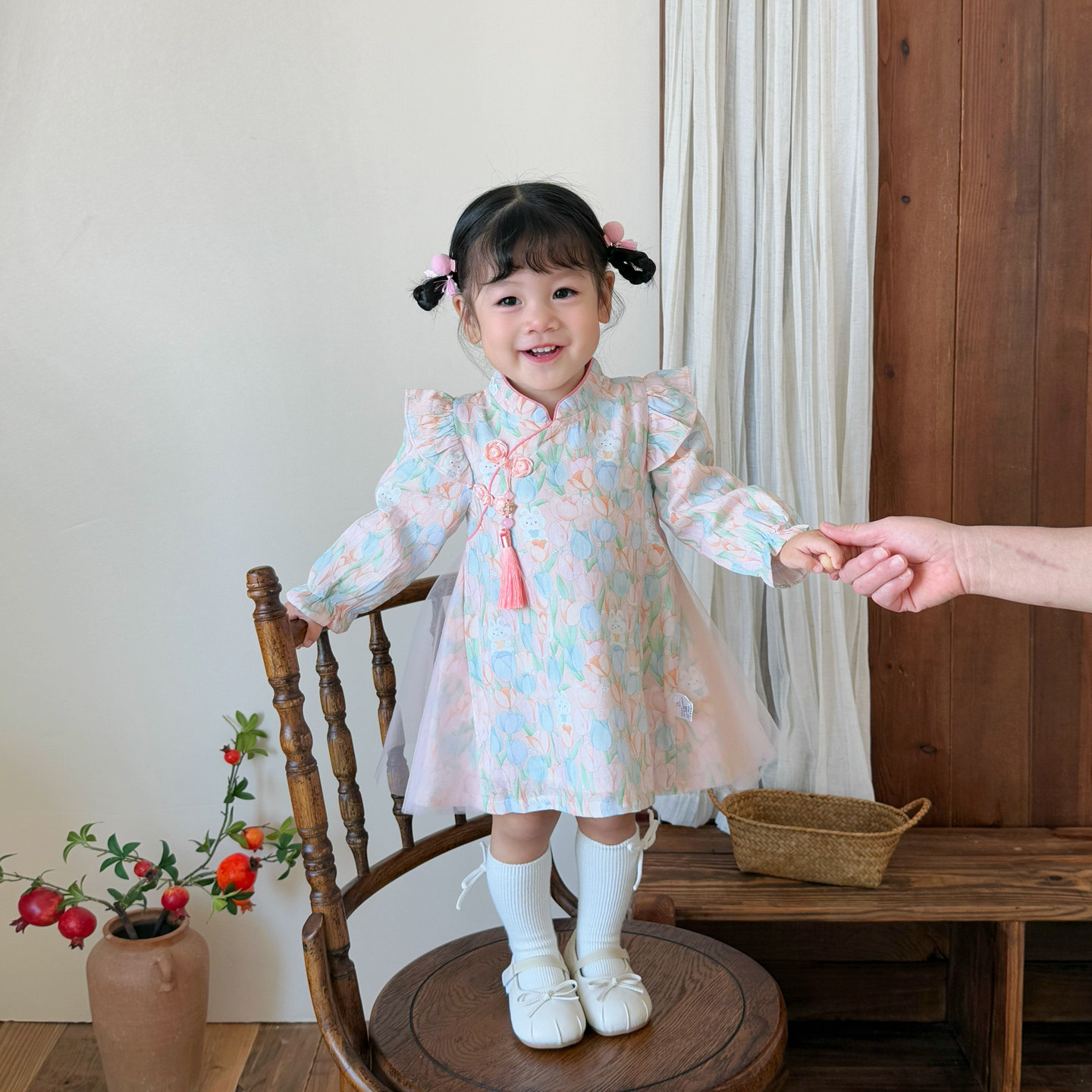 2025新款女童连衣裙秋装儿童公主裙旗袍汉服宝宝长袖生日周岁礼服