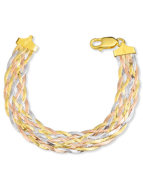 炫彩意大利s925银镀三色金八线编织手链女闪亮新品宽边手镯