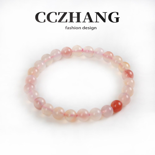 CCZHANG天然盐源玛瑙粉透冰糯玛瑙珠手串