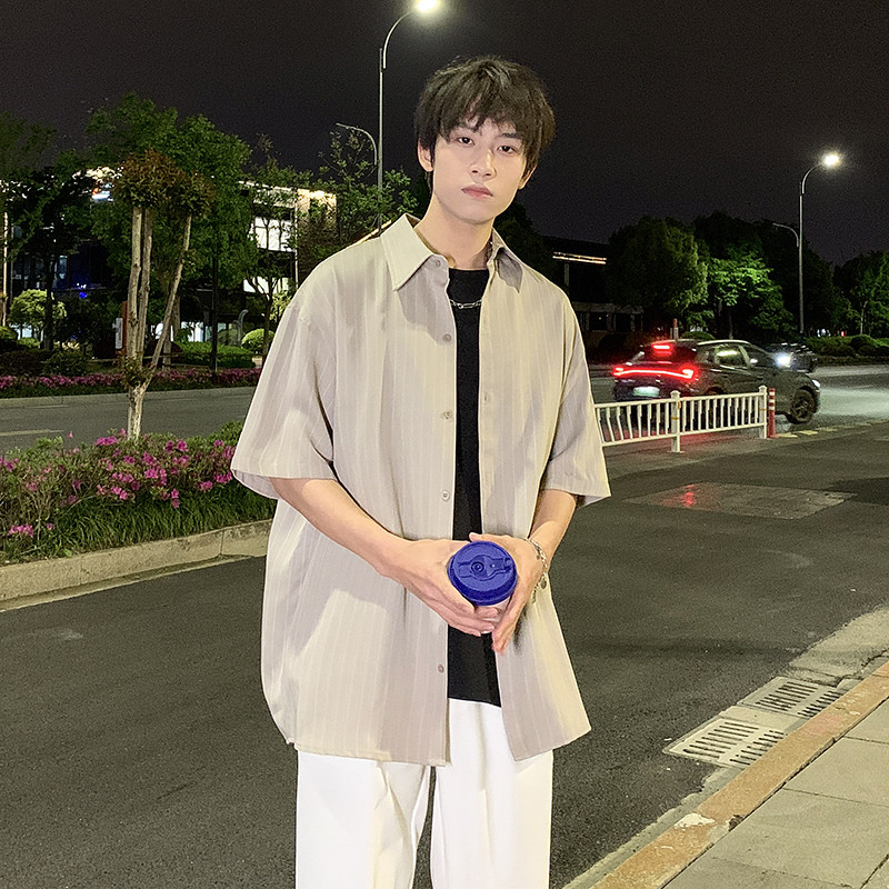 CS093-P45男士条纹简约短袖衬衫韩版衬衣,男装衬衫,星座610A-3（原钱塘4015)