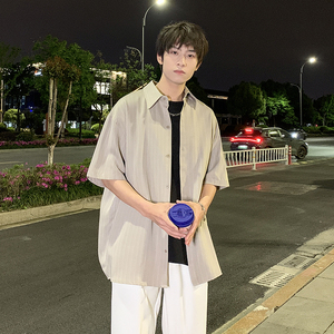 CS093-P45     男士条纹简约短袖衬衫 韩版衬衣图片