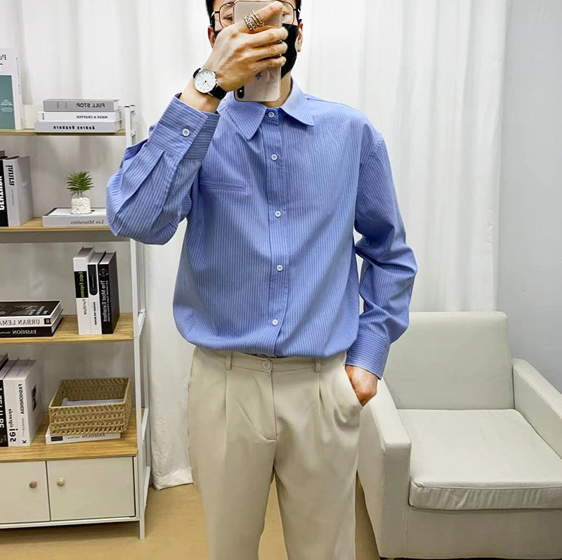 610A-3-CS148-P59韩版男士条纹休闲长袖衬衫潮流衬衣,男装衬衫,星座610A-3（原钱塘4015)