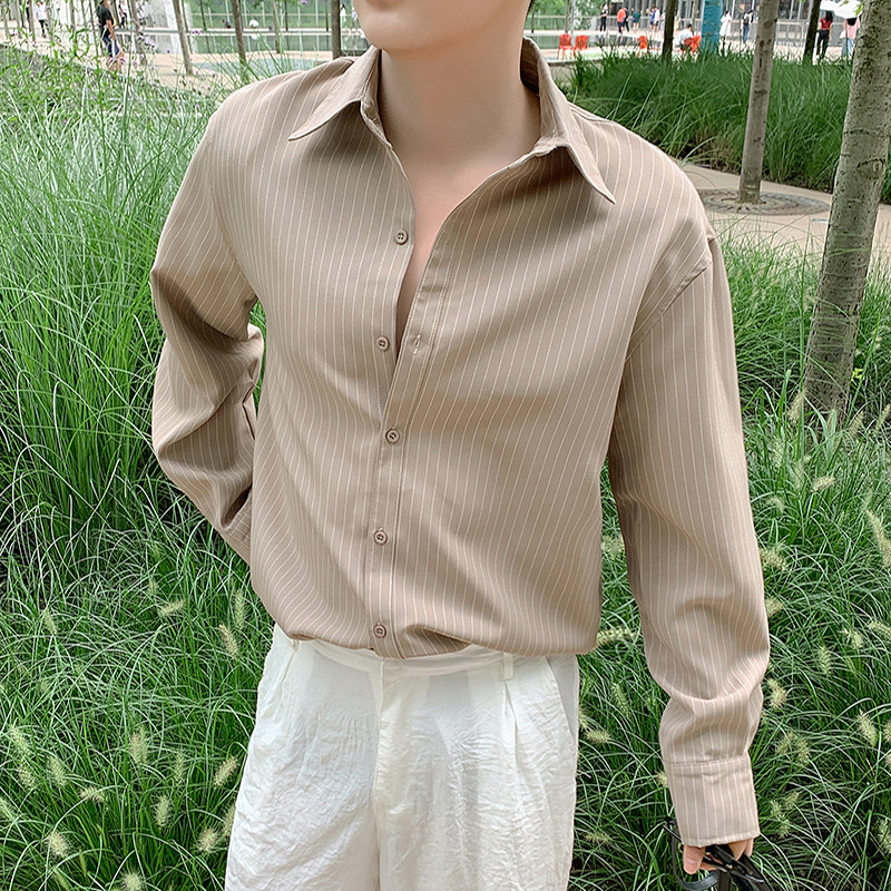 CS008-P59/2021长袖条纹秋季衬衫男士韩版衬衣休闲ins宽松外套男图片