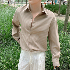CS008-P59/2021长袖条纹秋季衬衫男士韩版衬衣休闲ins宽松外套男图片